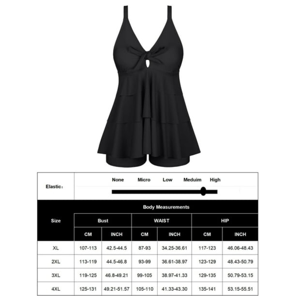 Plus Size Two Piece Tankini Knotted Front Ruffled Swimwear w/Shorts - Picture 8 of 8